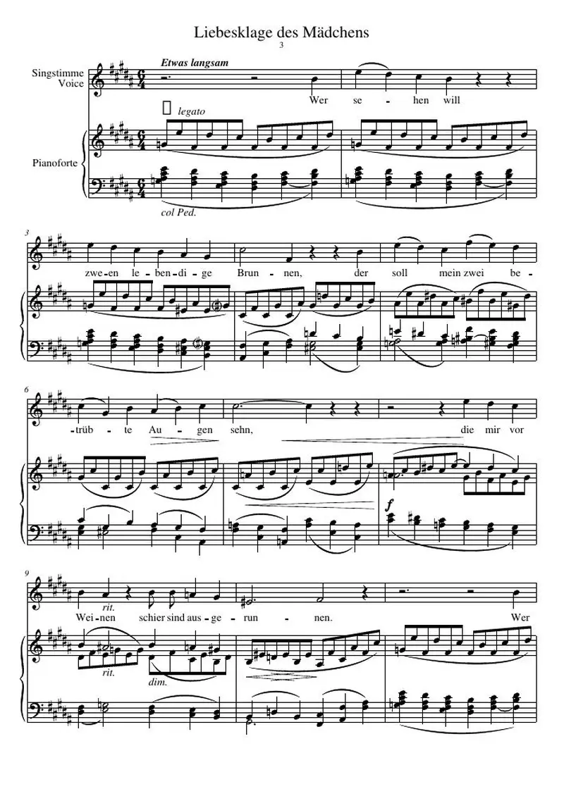 Первая страница нот «Liebesklage des Mädchens»