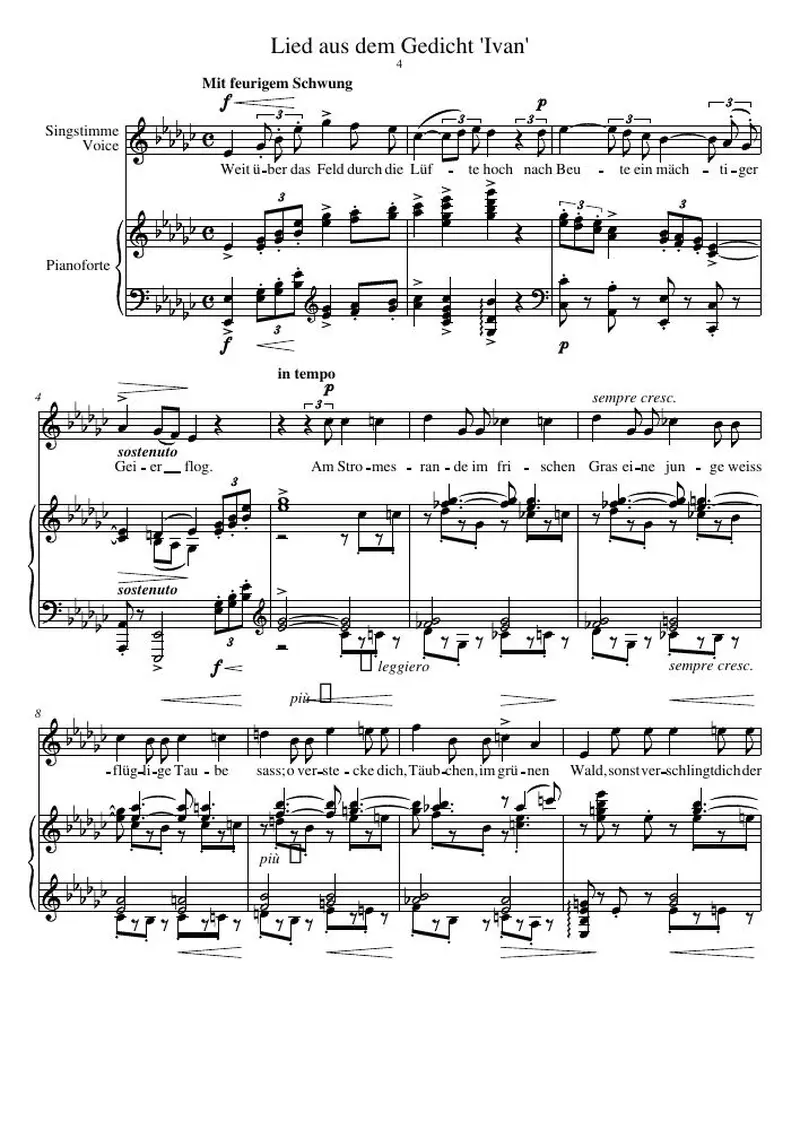 Первая страница нот «Песня aus dem Gedicht 'Ivan'»