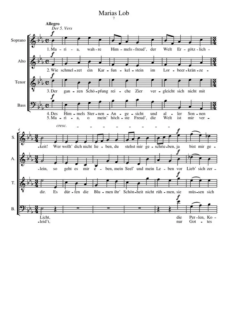 Первая страница нот «Marias Lob»