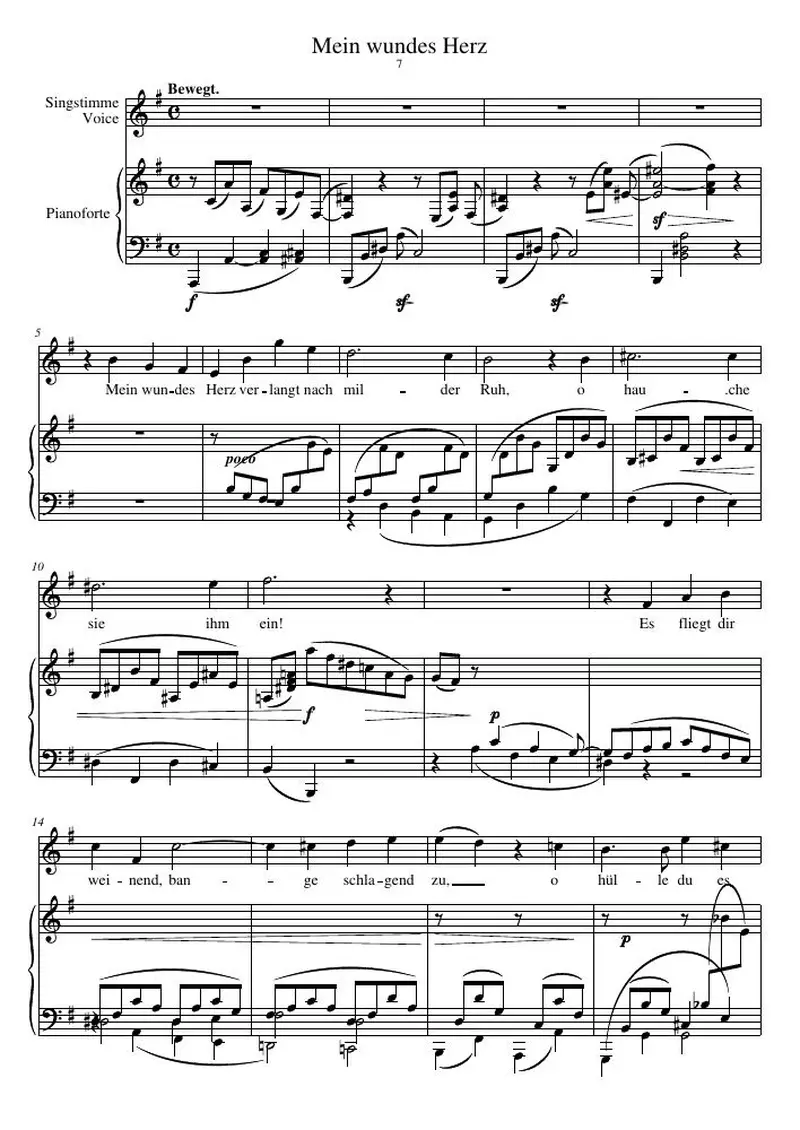 Первая страница нот «Mein wundes Herz»