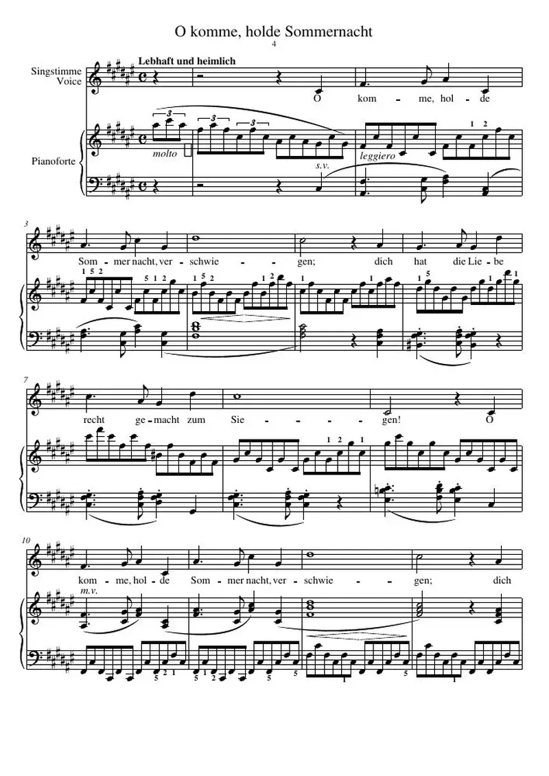 Первая страница нот «O komme, holde Sommernacht»
