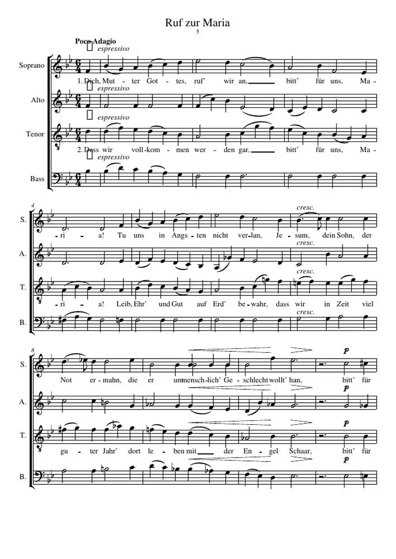 Первая страница нот «Ruf zur Maria»