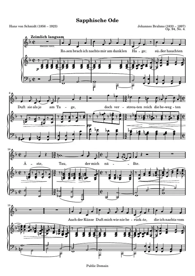 Первая страница нот «Sapphische Ode»