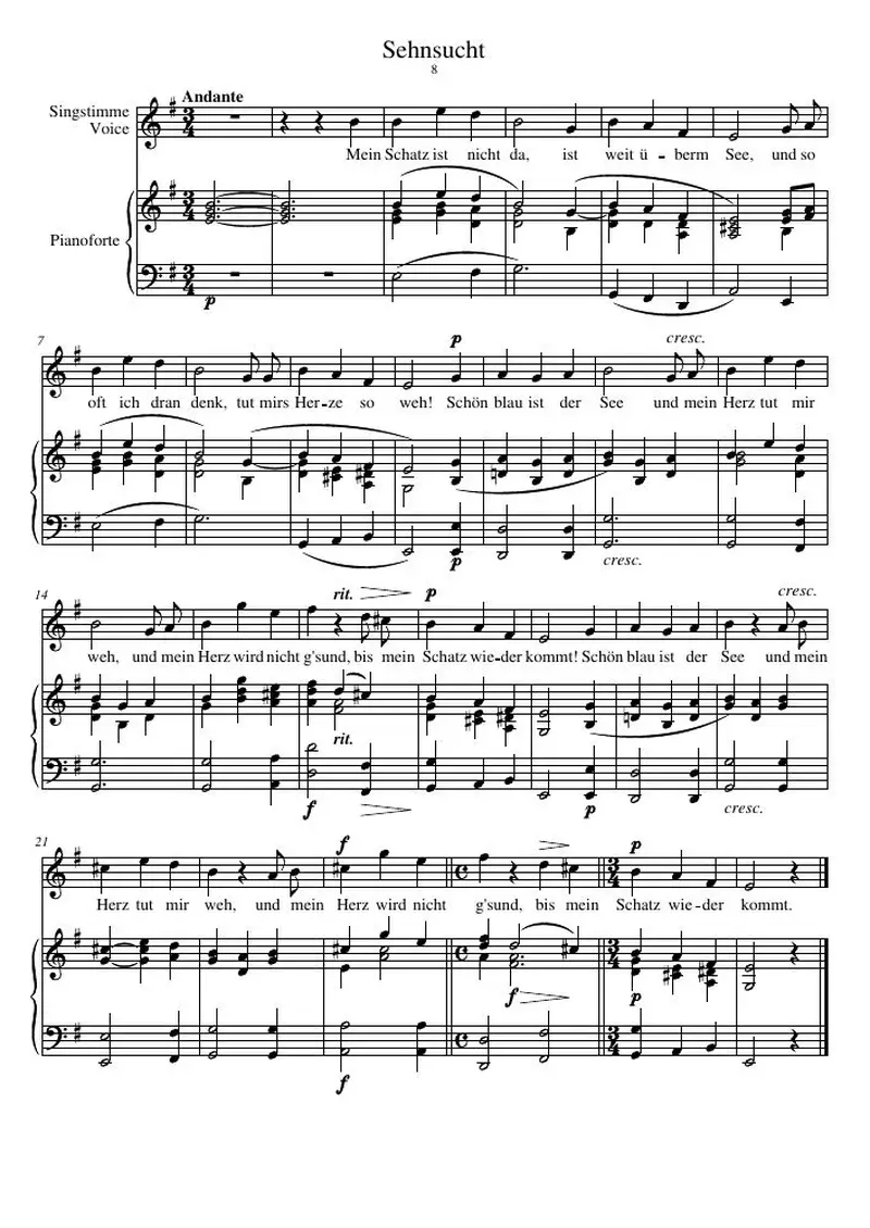 Первая страница нот «Sehnsucht (8 Lieder and Романсs, соч.14)»