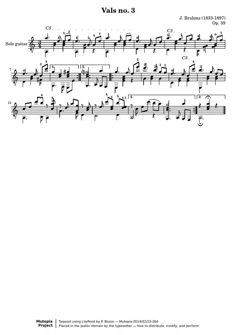 Первая страница нот «Vals no. 3»