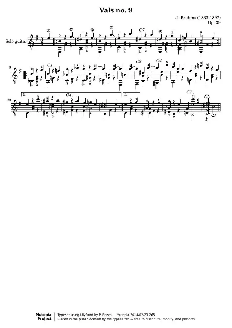 Первая страница нот «Vals no. 9»