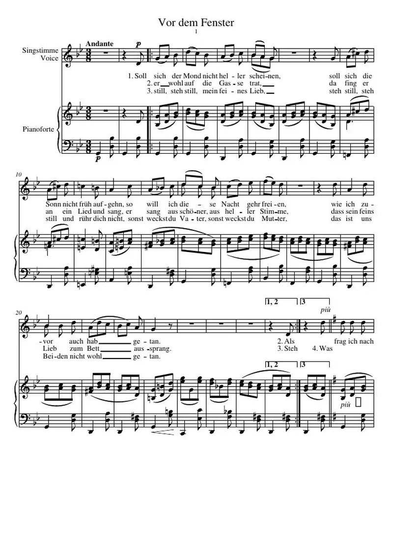 Первая страница нот «Vor dem Fenster»