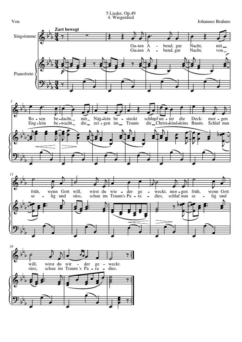 Первая страница нот «Wiegenlied»