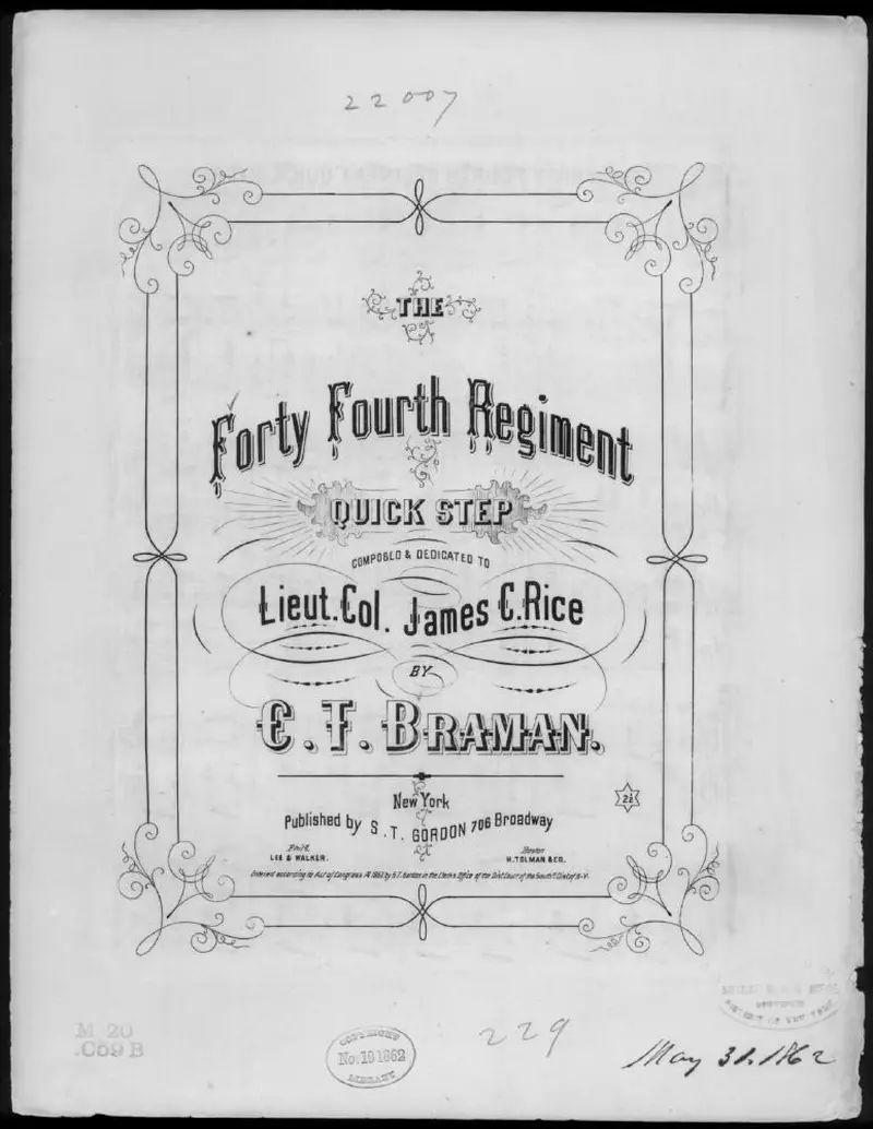 Первая страница нот «The Forty Fourth Regiment quick step»