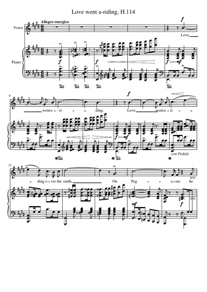 Первая страница нот «Love went a-riding, H.114»