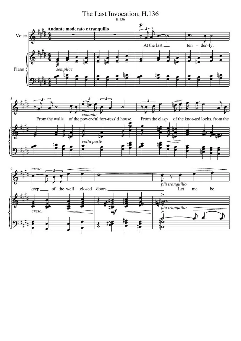 Первая страница нот «The Last Invocation, H.136»