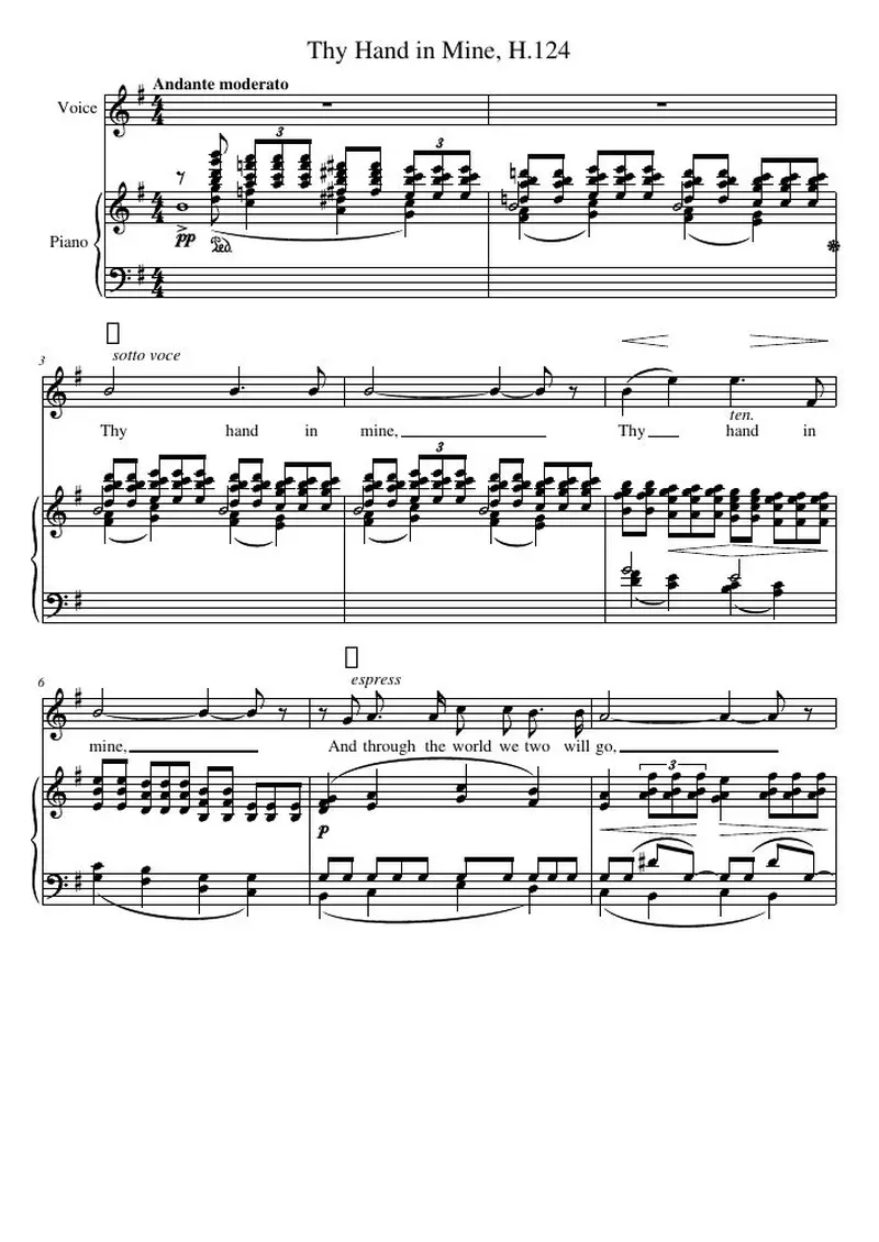 Первая страница нот «Thy Hand Mine, H.124»