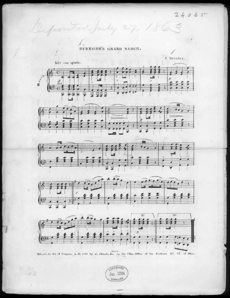 Первая страница нот «Burnside's grand Марш»