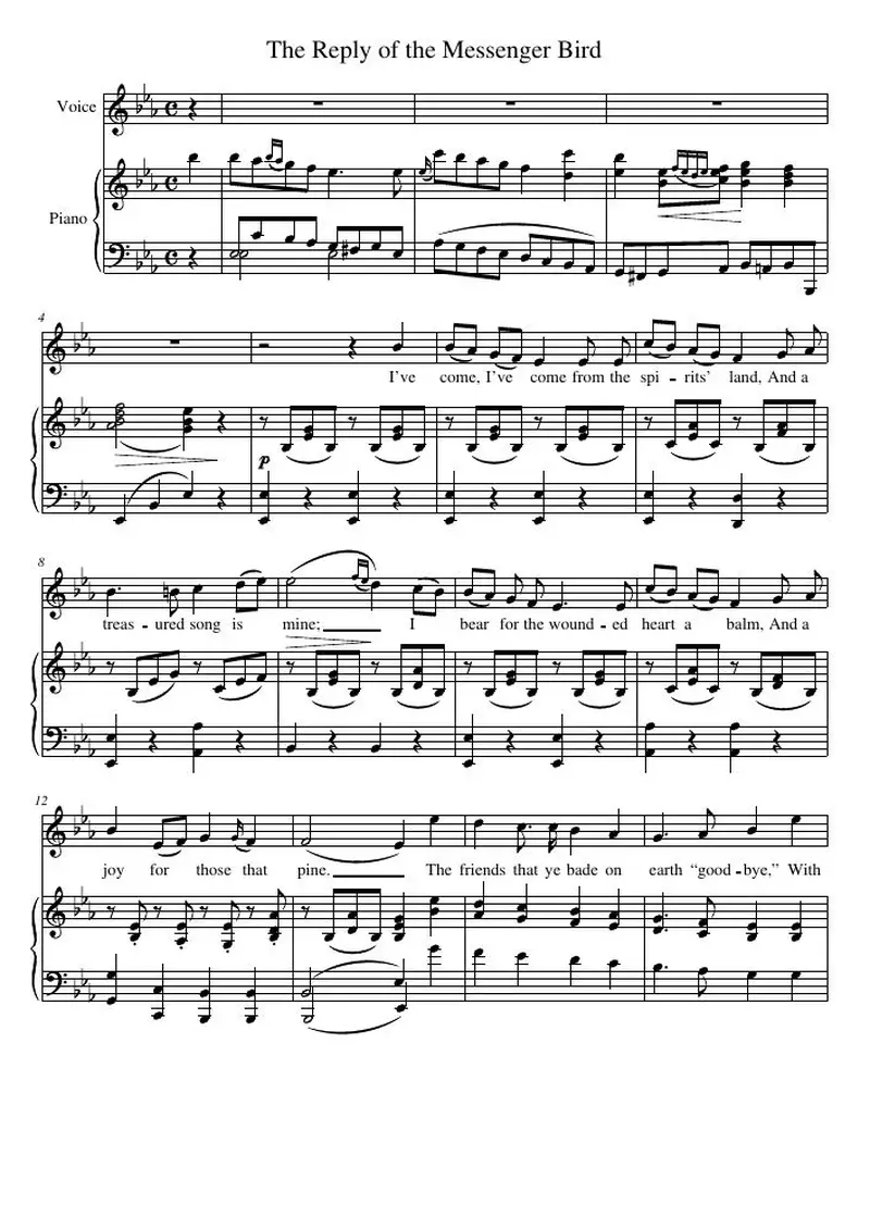 Первая страница нот «The Reply of the Messenger Bird»