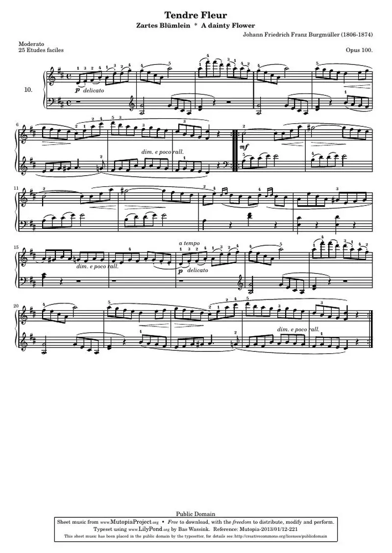 Первая страница нот «Tendre Fleur»