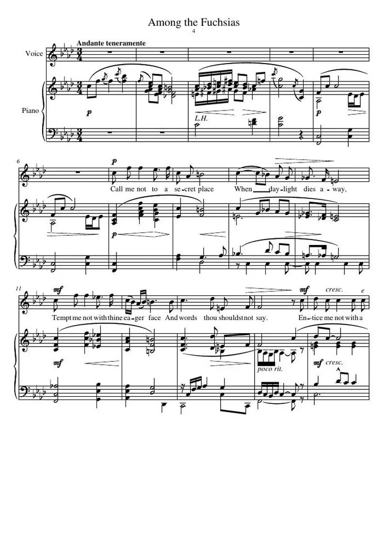 Первая страница нот «Among the Fuchsias»