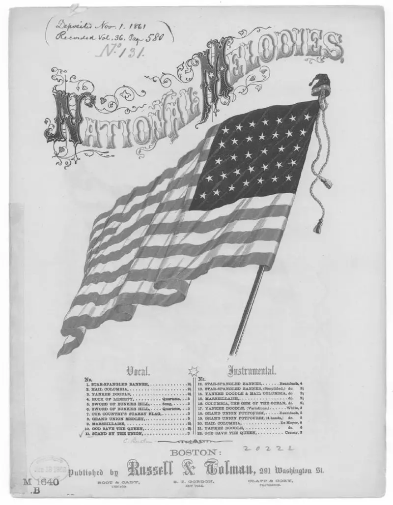 Первая страница нот «Stand by the Union, army Песня and chorus»