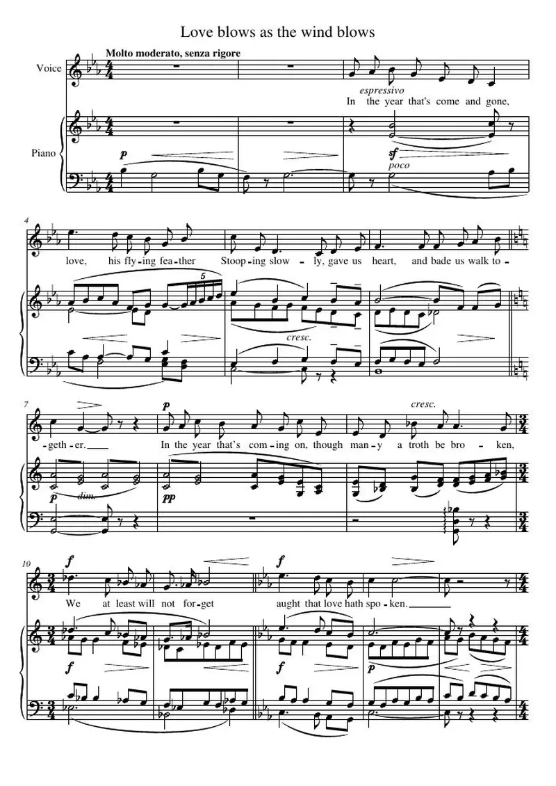 Первая страница нот «Love blows as the wind blows»