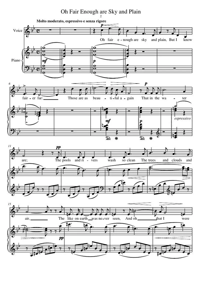 Первая страница нот «Oh Fair Enough are Sky and Plain»
