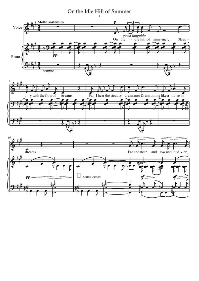 Первая страница нот «On the Idle Hill of Summer»