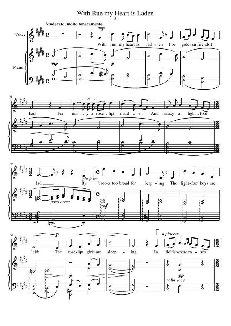 Первая страница нот «With Rue my Heart is Laden»