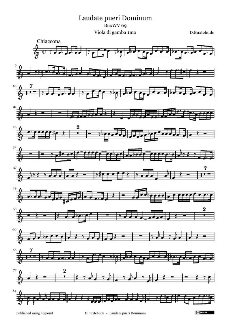 Первая страница нот «Ciaconna: Laudate pueri Dominum (BuxWV 69) — BuxWV69_parts»