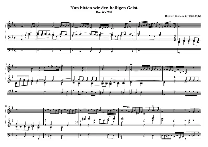 Первая страница нот «Nun bitten wir den heiligen Geist (BuxWV 208)»