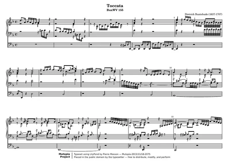 Первая страница нот «Toccata (BuxWV 155)»