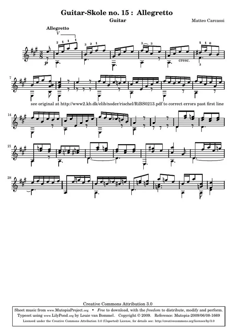 Первая страница нот «Guitar-Skole no. 15 : Allegretto»