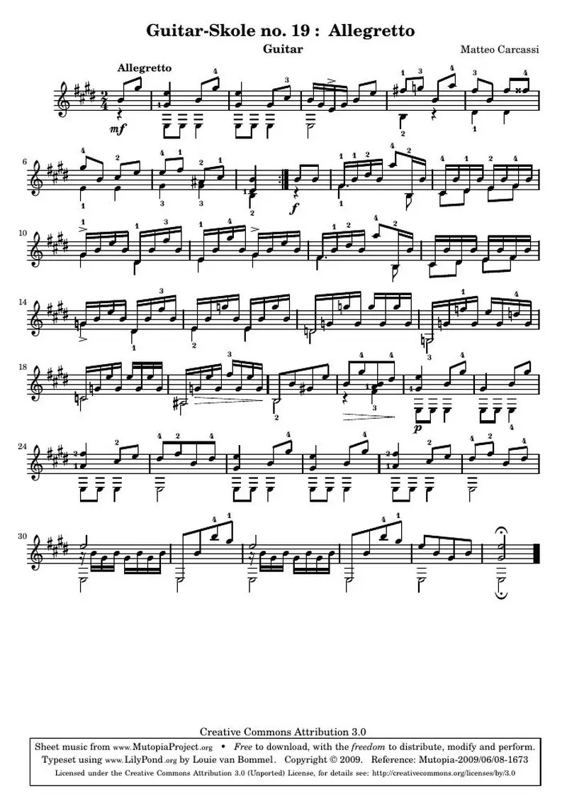 Первая страница нот «Guitar-Skole no. 19 : Allegretto»