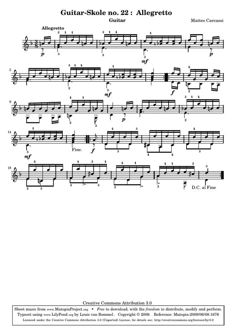 Первая страница нот «Guitar-Skole no. 22 : Allegretto»