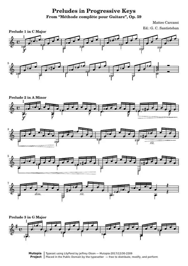 Первая страница нот «Прелюдияs Progressive Keys from Méthode complète pour Guitare»