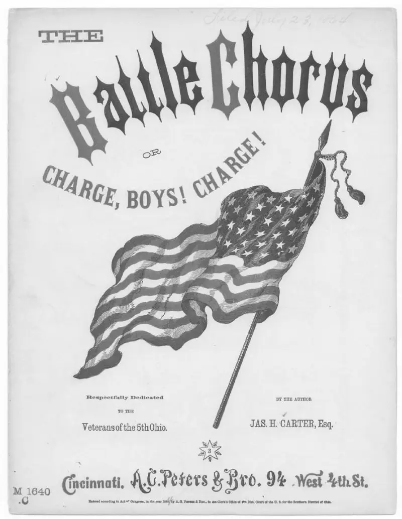 Первая страница нот «Battle chorus, or Charge, boys! charge!»