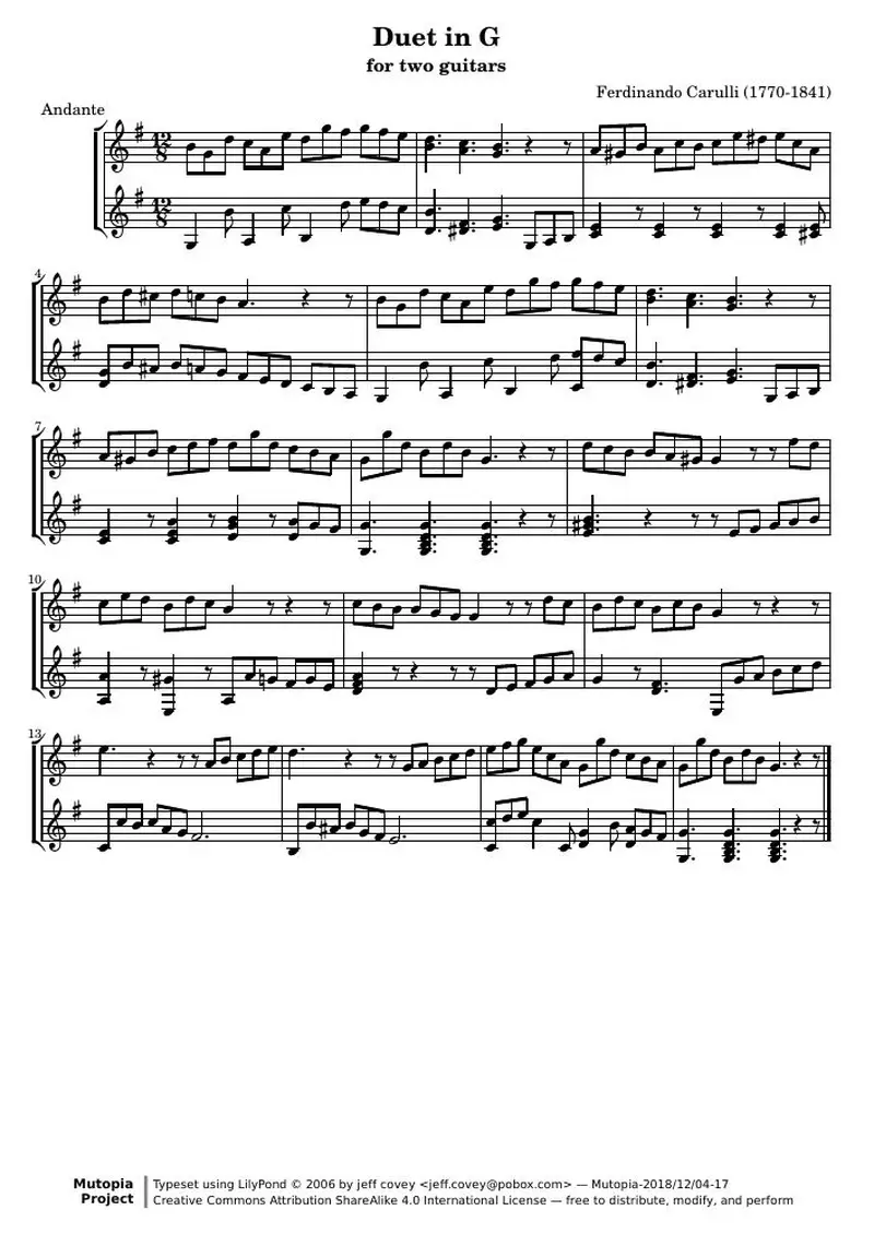 Первая страница нот «Duet G»