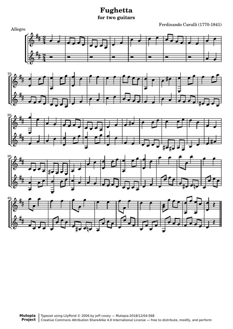 Первая страница нот «Fughetta»