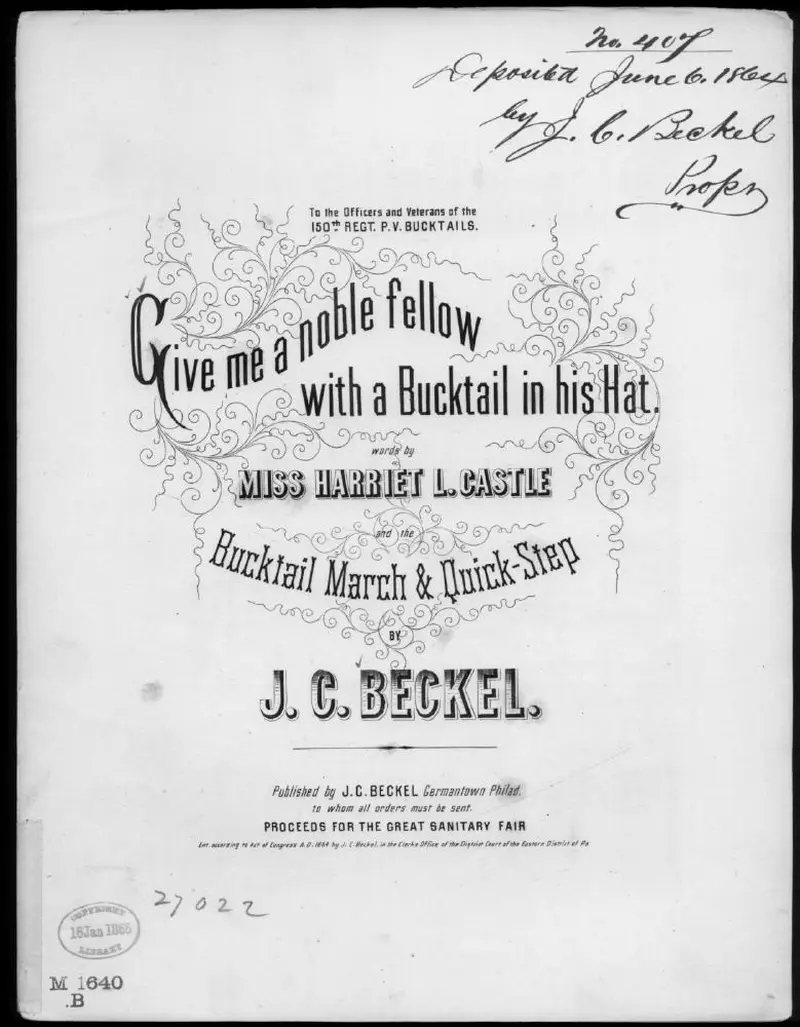 Первая страница нот «Give me a noble fellow with a bucktail his hat»