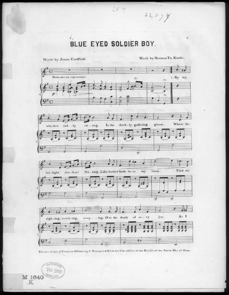 Первая страница нот «Blue eyed soldier boy»