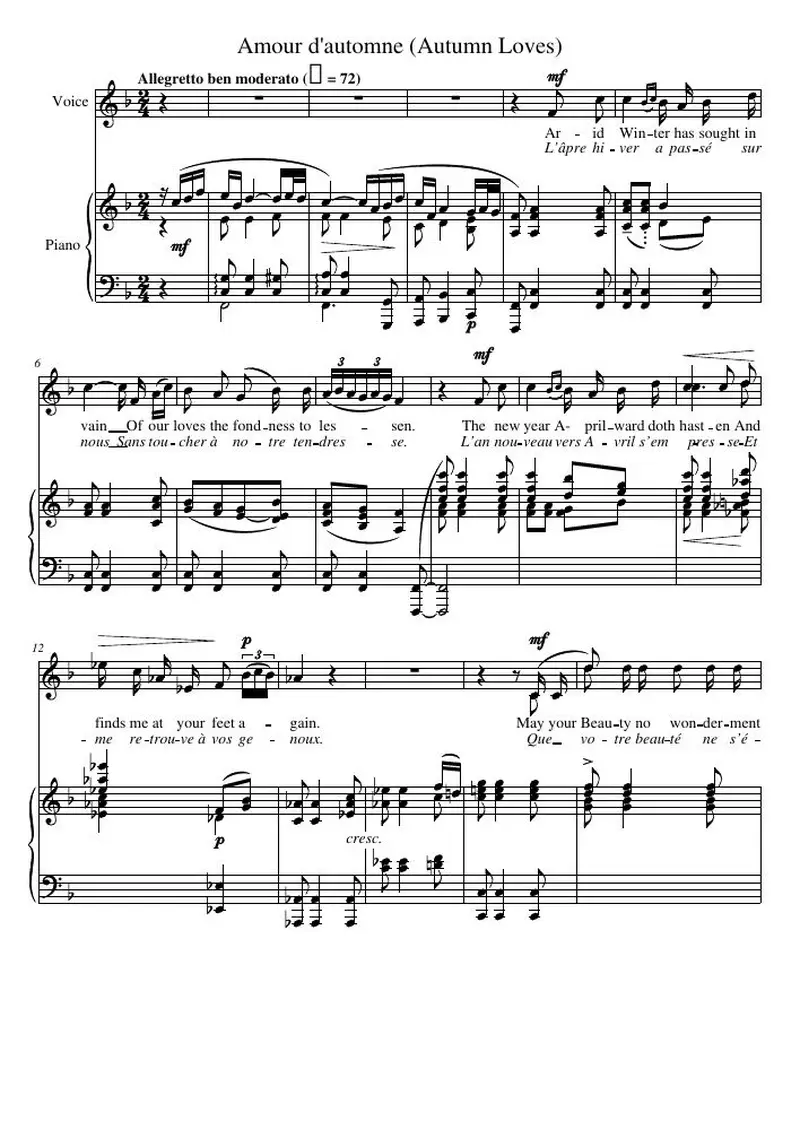 Первая страница нот «Amour d'automne (Autumn Loves)»