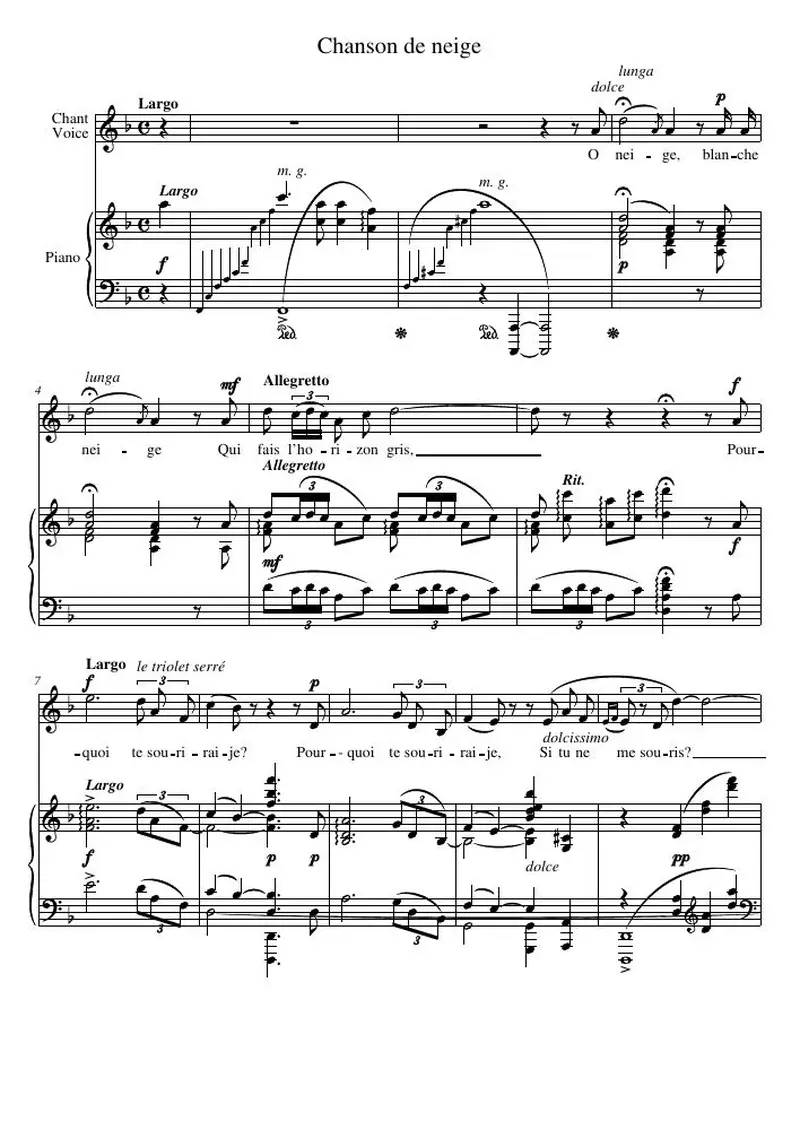 Первая страница нот «Chanson de neige»