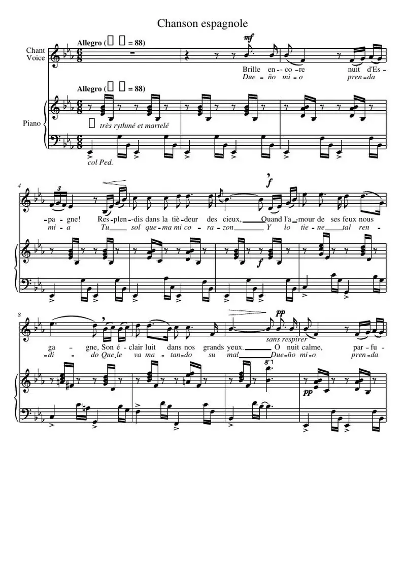 Первая страница нот «Chanson espagnole»