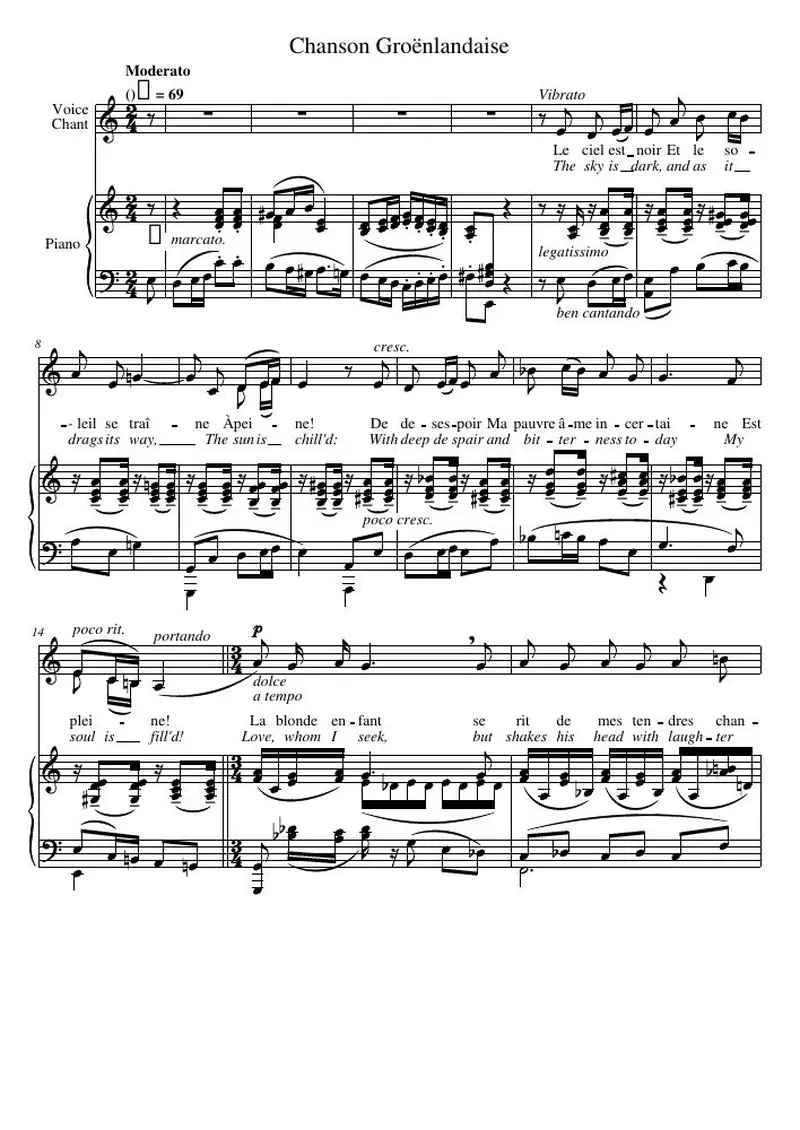 Первая страница нот «Chanson Groënlandaise»