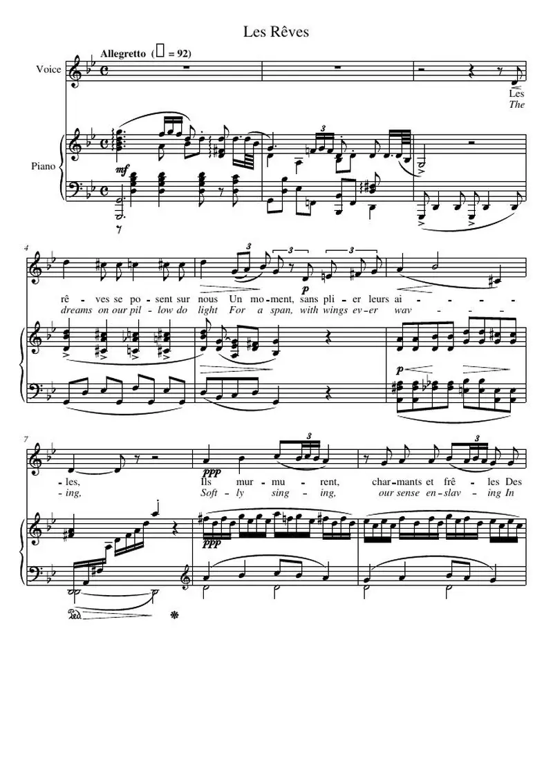 Первая страница нот «Les Rêves»