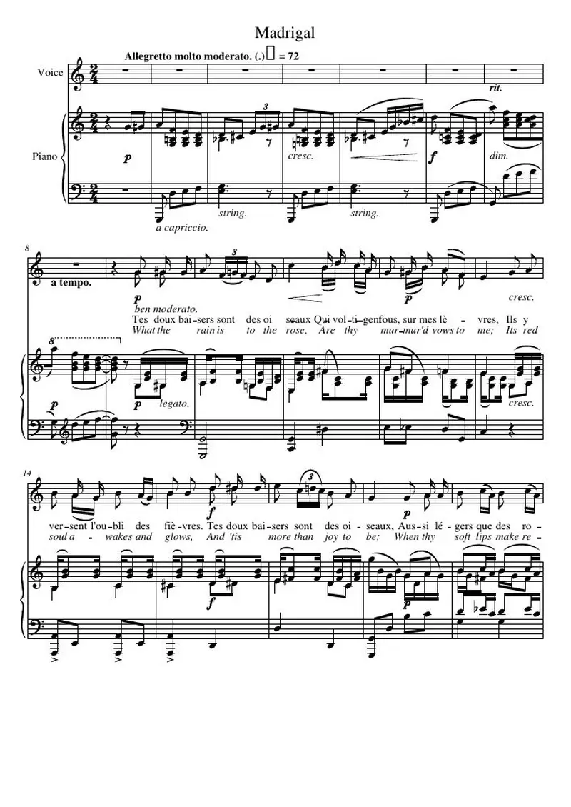 Первая страница нот «Madrigal»