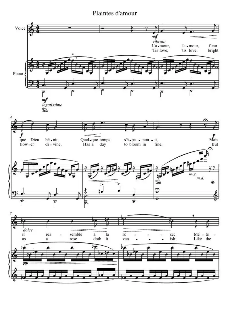 Первая страница нот «Plaintes d'amour»