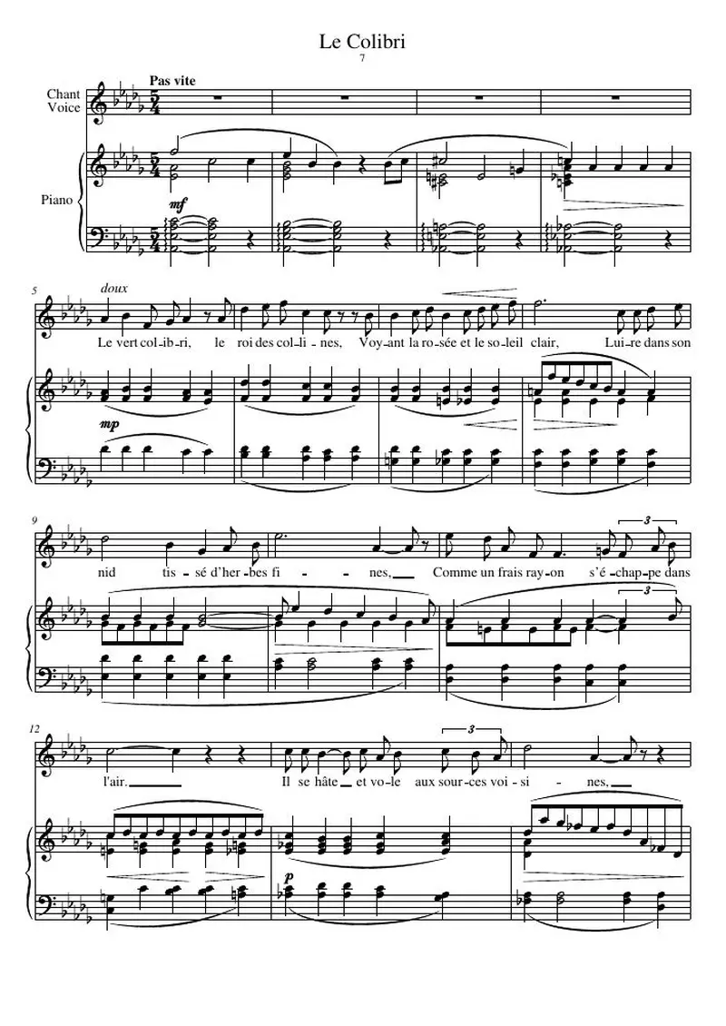 Первая страница нот «Le Colibri»
