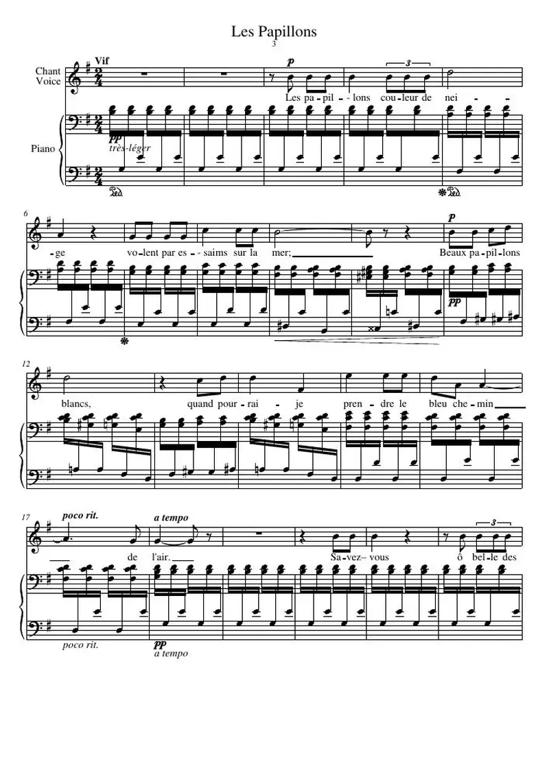 Первая страница нот «Les Papillons»