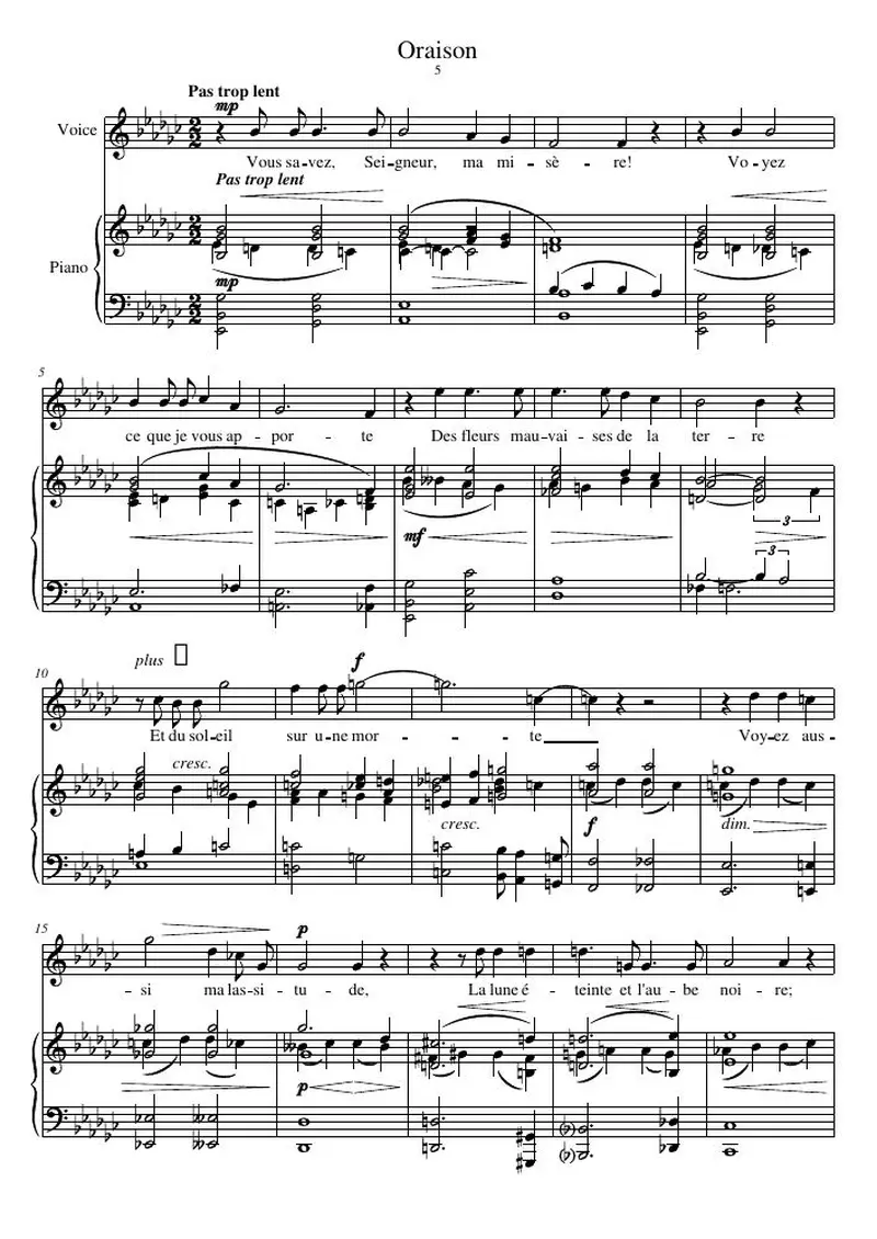Первая страница нот «Oraison»