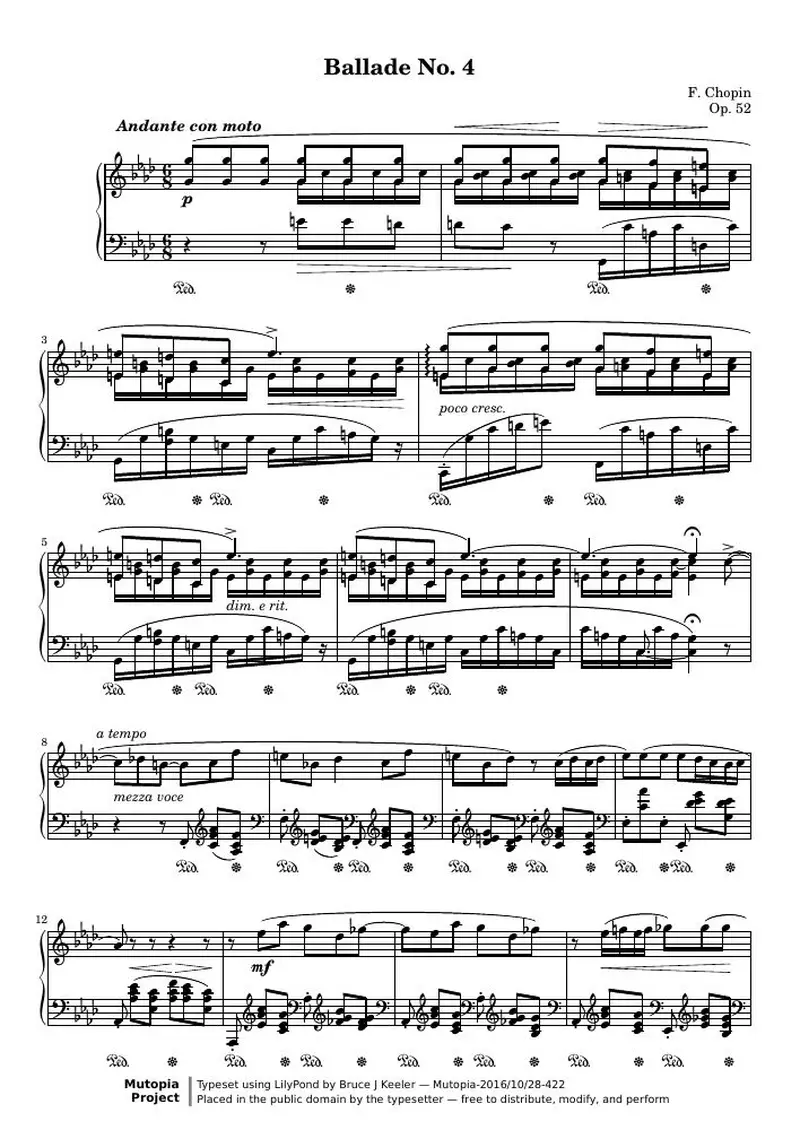 Первая страница нот «Баллада number 4»