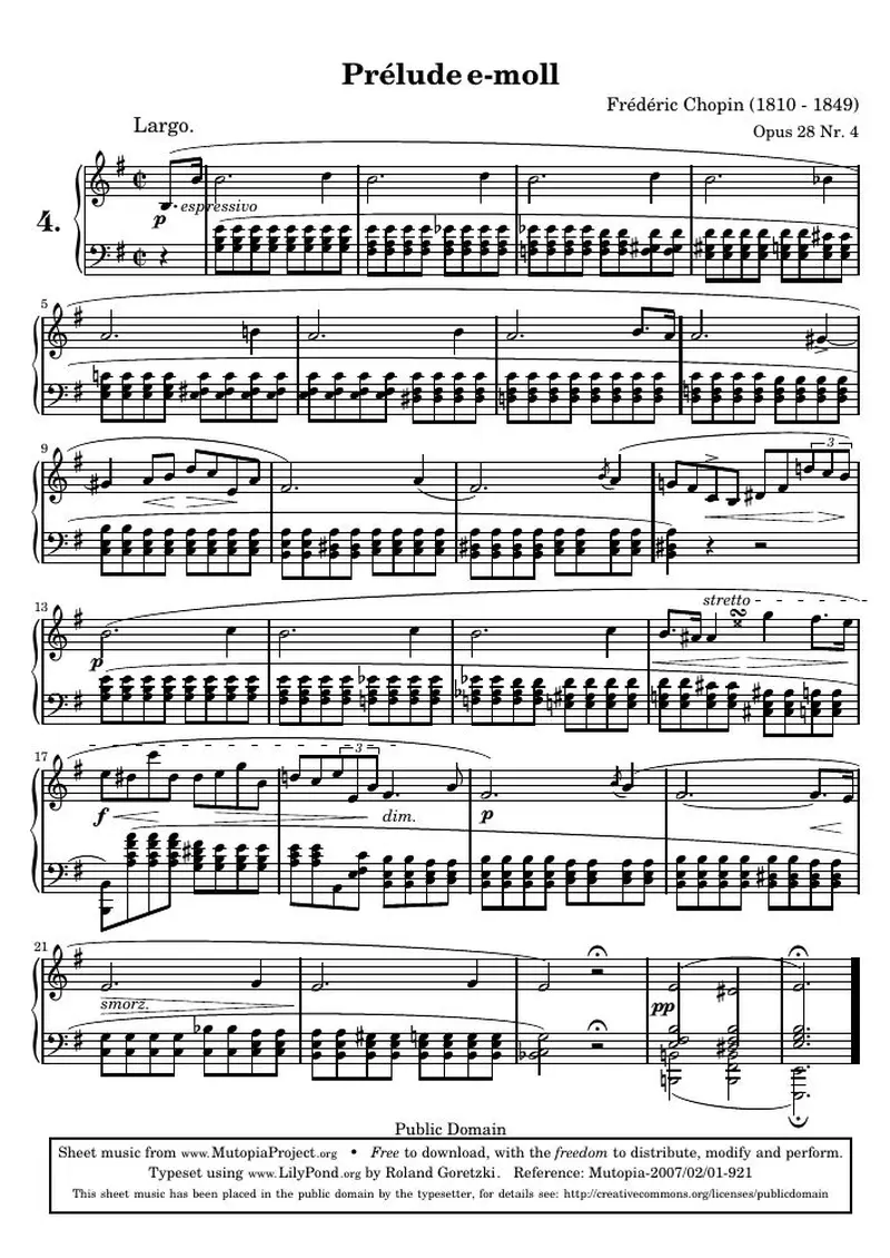 Первая страница нот «Прелюдия: соч. 28, № 4 (from Peters source)»