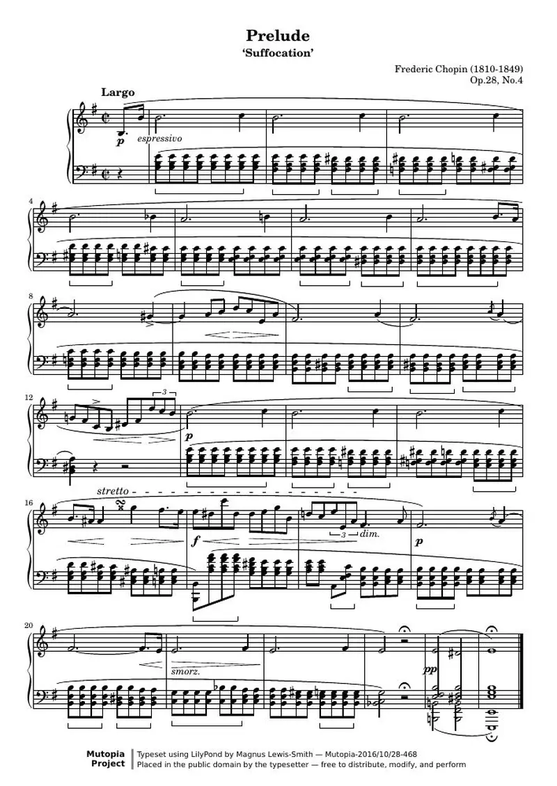 Первая страница нот «Прелюдия: соч. 28, № 4 ('Suffocation')»
